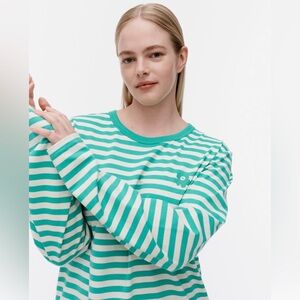 NWT Marimekko Teal & White Striped Crewneck Tee - Size Small